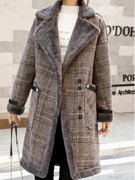 Women's Jackets For Women 2024 Winter Outerwear Lapel Single-breasted Plaid Coat Plus Velvet Padded Wool-like Clothing Tops