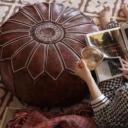 Pillow Moroccan Style Cover PU Leather Unstuffed Ottoman Embroider Craft Meditation Futon Tatami Pouf Without Fillings
