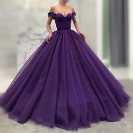 2020 Purple Fluffy Long Quinceanera Dresses Sexy Off Shoulder Sweetheart Ball Gown Tulle Prom Dress Dubai Celebrity Party Dress QC1489 174W