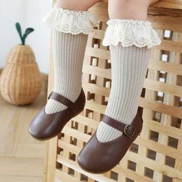 Kids Socks Baby girl knee high socks long childrens soft cotton lace items princess with pleated edges 0-8 years old warm legs cute d240513