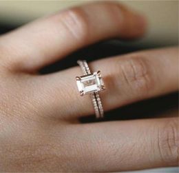 18K Rose Gold Rings Set Slim Princess Morganite Proposal Gift Clear Diamond Jewellery Birthday Party Engagement Wedding Band Ring8202615506