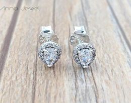 Authentic 100% 925 Sterling Silver Radiant Teardrops Clear CZ Stud Earrings With Clear Cz Fits European 2296252CZ7337708