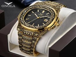 ONOLA brand Vine golden watch male 2019 fashion cusual quartz wrist watch day date gold luxury classic designer man watch305s9043880