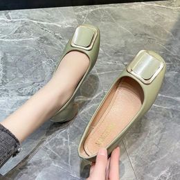 Casual Shoes Spring And Autumn Square Head Flat Heels Soft Soles Women Leather Fashion Low Shallow