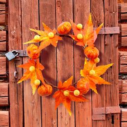 Decorative Flowers Halloween Wreath Simulated Pumpkin Garland Home Party Scented Candle Rings Holders Fake Plants Ornaments