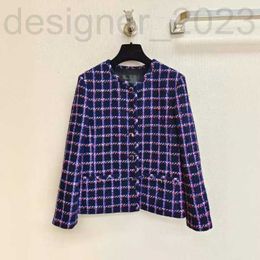 Women's Jackets Designer 24 Spring High end Ribbon Design Feeling Thick Tweed Small Fragrant Coat Purple Pink Woven Plaid 9LJK