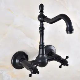 Bathroom Sink Faucets Black Oil Rubbed Bronze Kitchen Faucet Mixer Tap Swivel Spout Wall Mounted Two Handles Mnf855