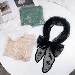 Scarves Transparent Gauze Headscarf Long Silk Scarf Flower Lace Small Shawl Outdoor Thin Fashion Versatile Hair Band