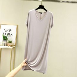 Plus size dresses long sleep Modal Cotton Short Sleeve V neck Dress Large Loose Skirt Thin Sleeping Dress Summer Outwear Home Dress womens clothes designer S9I8