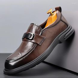 Casual Shoes Mens Leather Summer Slip On Formal Dress Loafers Breathable Soft Flats For Male Non Driving Office Work