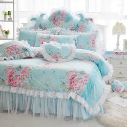 Bedding Sets Korean Style Princess Lace Edge Home Set Cotton Sheet Pillow Cases Duvet Cover Four Piece Print I1