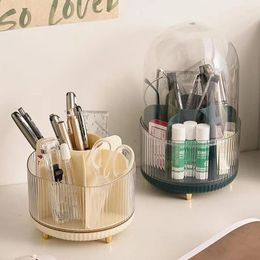 Storage Boxes 360°roting Cosmetics Box Transparent Simple Luxury Makeup Brush Lipstick Holder Stationery Bucket Grid With Lid