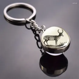 Keychains Deer Keychain Retro Painting Sphere Crystal Handmade Double Side Glass Ball Pendant Jewelry Gift For Men Women Child Keyring