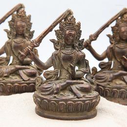 Decorative Figurines Antique Bronze Tibetan Buddhism Holding Sword Manjushri Bodhisattva Buddha Statue China Crafts Collection Home Desktop