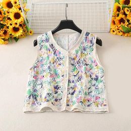 Women's Tanks Women Colorblock Crocheted Sleeveless Vests Outwear Vintage Colourful Flower Sequins Button Up Holiday Crop Top Cardigans
