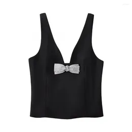 Women's Tanks Women Black V Neck Sleeveless Tank Bow Front Slim Fit Camisole Crop Sling Tie Vest Summer Club Clothes