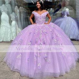 Purple Puffy Ball Gown Quinceanera Dresses Appliques Foral Sweet 16 Dress Vestido De 15 Anos Quinceanera 2021 1884