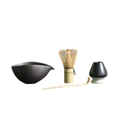 Teaware Sets 4 Pieces/Set Office Ceremony Matcha Tea Tabletop Pottery Bowl Whisk Stirring Spoon Tea-tasting Kit Accessories