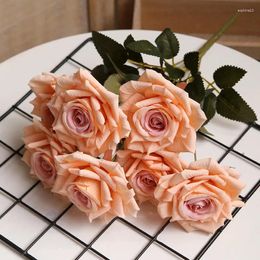 Decorative Flowers Artificial Flower Silk Multi-layer Roses Bouquet Home Bedroom Decoration Simulation Dark Red Rose Bouquets Fake Floral