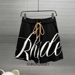 Rhude High end designer shorts for Same style contrasting embroidered knitted shorts mens summer trend Beach 5-point guard pants hip-hop rest With 1:1 original labels