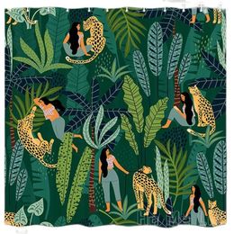 Shower Curtains Girl And Tropical Leopard Curtain Natural Forest Waterproof Fabric Polyester Bathroom Decor With Hooks