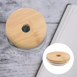 Dinnerware 8 PCs Mason Jar Bamboo Lid Glass Wood Can Covers Storage Bottle Wide Mouth Jars