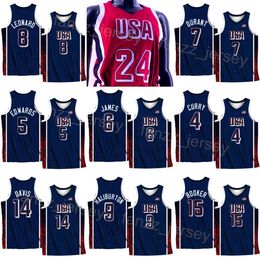 Printed 2024 United States Basketball Jersey 4 Stephen Curry 6 LeBron James 8 Kawhi Leonard 11 Joel Embiid 14 Davis 13 Bam Adebayo 12 Jrue Holiday 9 Tyrese Haliburton