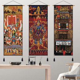 Tapestries Tibetan Style Hanging Tapestry Velvet Cloth Scroll Paintings Tibet Bedroom Art Poster For Home Ethnic Decorative Wall