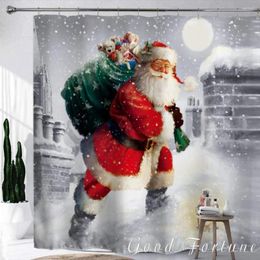 Shower Curtains Happy Santa Claus Gift Year Home Waterproof Polyester Fabric Curtain Bathroom Decoration