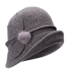 Wide Brim Hats Bucket collapsible Winter for Women Cloche Wool Ladies Gatsby Style Warm Church Dress Wedding A474 2210275537278