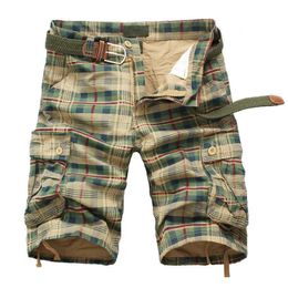 2024 Summer Men Shorts Fashion Plaid Beach Shorts Mens Casual Shorts Military Short Pants Male Bermuda Cargo Overalls No belt 240513