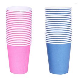 Disposable Cups Straws 40 Pcs Paper 9Oz Plain Solid Colours Birthday Party Tableware Catering(20 Blue & 20 Pink)