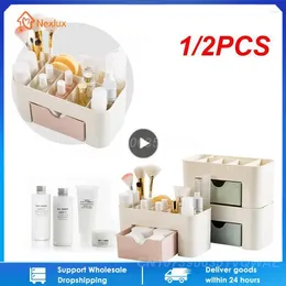 Storage Boxes 1/2PCS Double Layer Plastic Makeup Organisers Box Cosmetic Drawers Jewellery Display Case Desktop Container