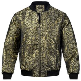 Men Black Gold Zipper Jacket Pasiley Casual Jacquard Coat Sport Streetwear High Street Baseball Uniform for Man Autumn Winter 240511