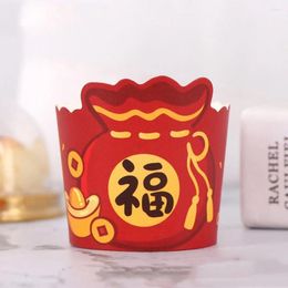 Baking Tools 50pcs Red Chinese Year Paper Cake Cup Lucky Bag Pattern Cupcake Wrappers Disposable Muffin Liners