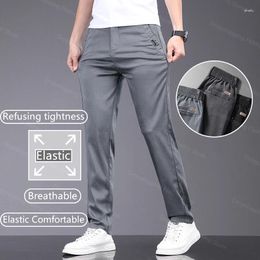 Men's Pants Casual Spring Summer Soft Stretch Lyocell Fabric Elastic Breathable Ultrathin Thin Slim Grey Trousers Male