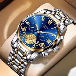 Wristwatches Luxury Fashion Mens Watches Luminous Waterproof Stainless Steel Watch Men Business Calendar Quartz Wrist Relogio Masculino