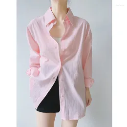 Women's Blouses Spring Summer Pink Striped Shirts Women Long Sleeve Loose Casual Tops