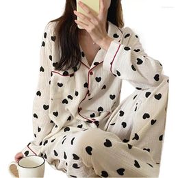 Women's Sleepwear Pajama Autumn And Winter 2024 Loose Comfortable Spring Long Sleeved Pants Cardigan Love Home Furnishi Fit 3xl