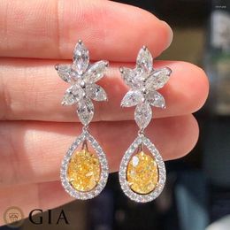 Dangle Earrings GIA Fine Jewellery 18K Gold AU750 1.41ct And 1.43ct Fancy Yellow Diamonds Gemstones Female Drop For Women