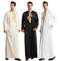 Ethnic Clothing Muslim Fashion Mens Jubba Thobes Arab Pakistan Dubai Kaftan Abaya Robe Islamic Clothing Saudi Arabia Black Long Shirt DressL2405