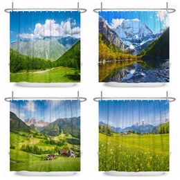 Shower Curtains Blue Sky Grassland Natural Scenery White Clouds Curtain 3D Printing Home Bathroom Decoration Waterproof With Hook