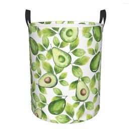 Laundry Bags Dirty Basket Avocados And Leaves Watercolour Folding Clothing Storage Bucket Toy Home Waterproof Organiser