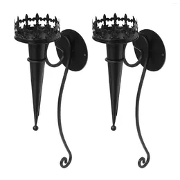 Candle Holders 2pcs Durable Wall Hanging Stands Delicate For Home (Black)