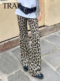 Women's Pants Capris TRAF 2024 Trend Womens Vintage Fashion High Waist Loose Trousers Womens Leopard Pattern Casual Bag Pants Basic Strt Style Y240509