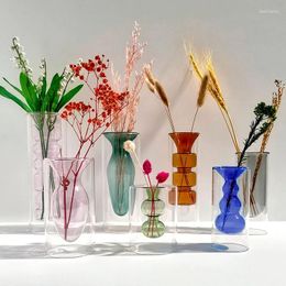 Vases Modern Double Bubble Art Terrarium Flower Pots Decorative Transparent Colour Glass Vase Living Room Decoration Home Decor Desktop
