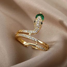 Wedding Rings Lucky Zircon Snake Ring Womens Gold Stainless Steel 2024 Trend Couple Aesthetic Jewelry Anillos Mujer Q240511
