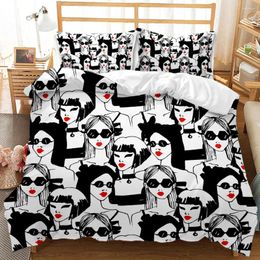 Bedding Sets Reactive Print Fashion Girl City Life Set Cotton Modern 3 Pcs Duvet Cover Design Quilt Black White 3d