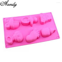 Baking Moulds Aomily 6 Holes Baby Stroller Pram Bottles Feet Soap Mold Cake Pudding Mould Chocolate Silicone For Oven