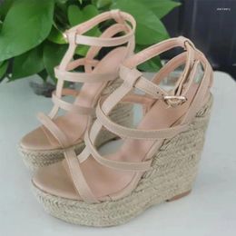 Sandals 2024 Women Gladiator Bohemia Style Wedges High Heels Open Toe Pretty Nude Casual Shoes Ladies US Plus Size 5-20